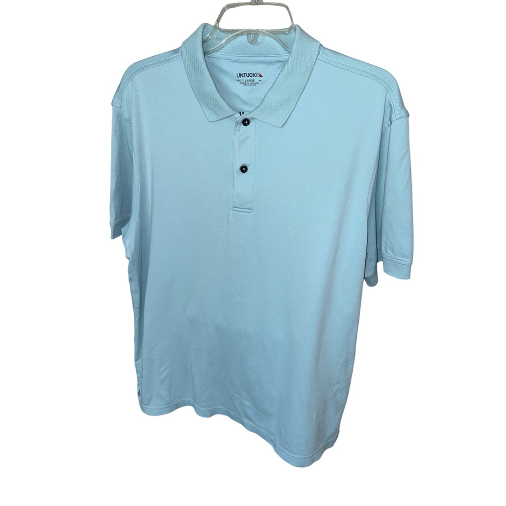 Untuckit Polo Shirt Mens Short Sleeve 100% Cotton Aqua Blue Golf size Large - Picture 2 of 8